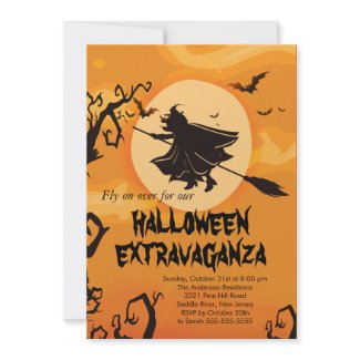 Flying Witch Halloween Party Invitations invitation