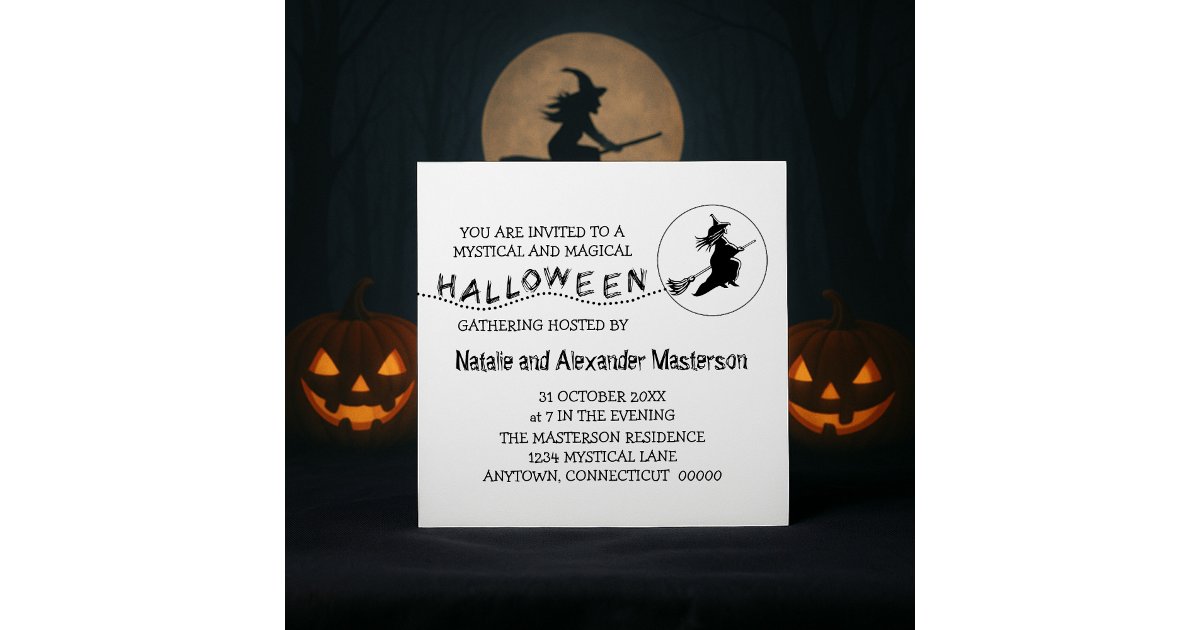 Flying Witch Halloween Party Invite, White Invitation | Zazzle