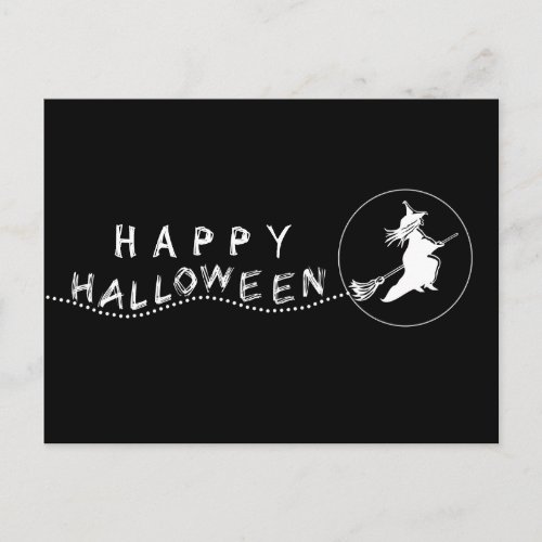 Flying Witch Halloween Postcard Black and White Postcard