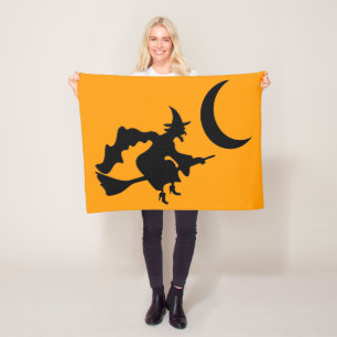 Flying Witch Halloween Silhouette Fleece Blanket