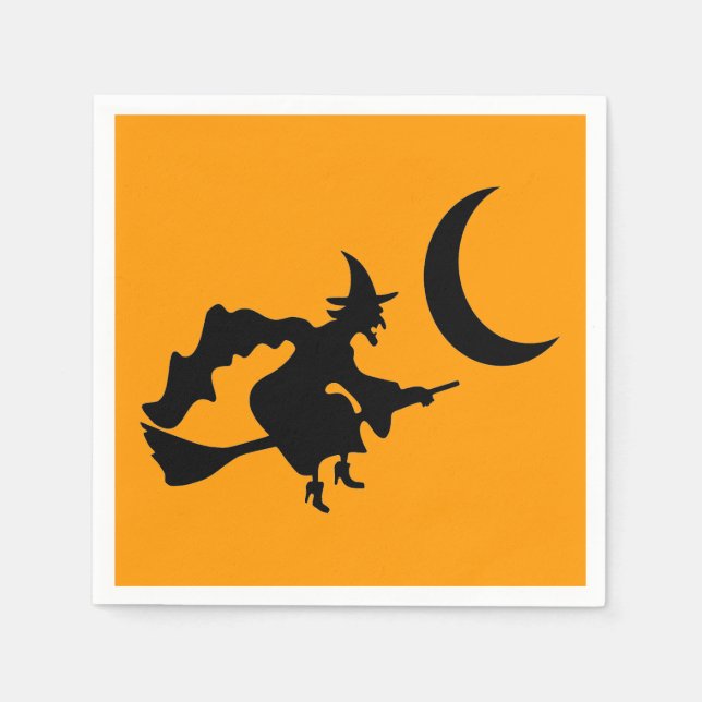 Flying Witch Halloween Silhouette Napkins (Front)