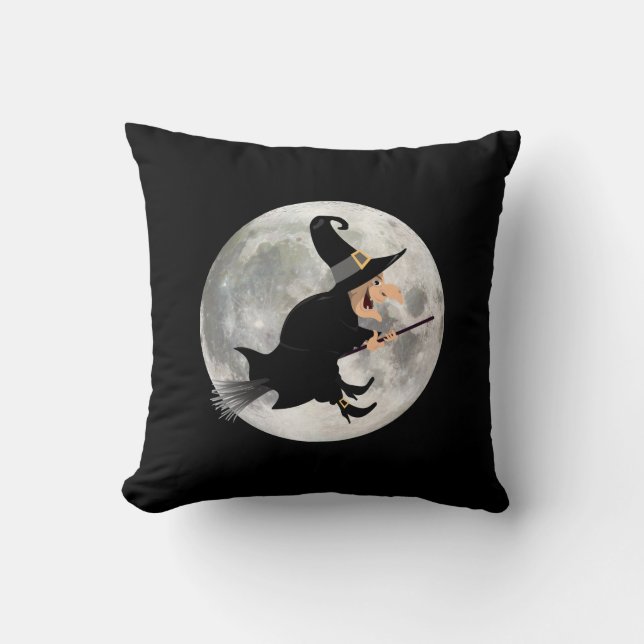 Flying Witch Halloween Throw Pillow (Front)