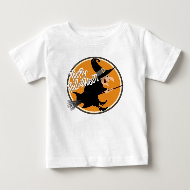 Flying Witch Happy Halloween Baby T-Shirt (Front)