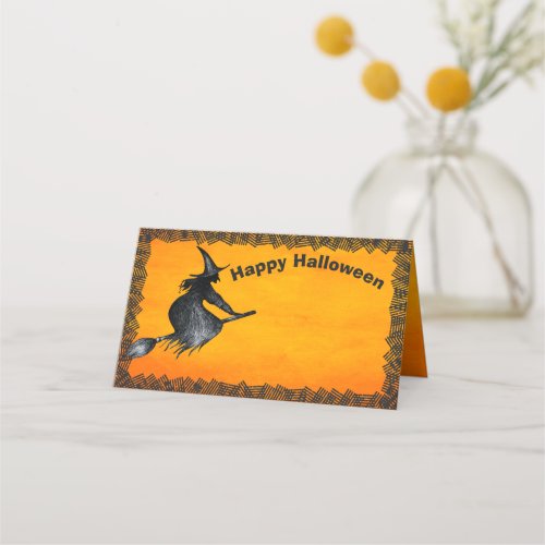 Flying Witch Happy Halloween Folded Card