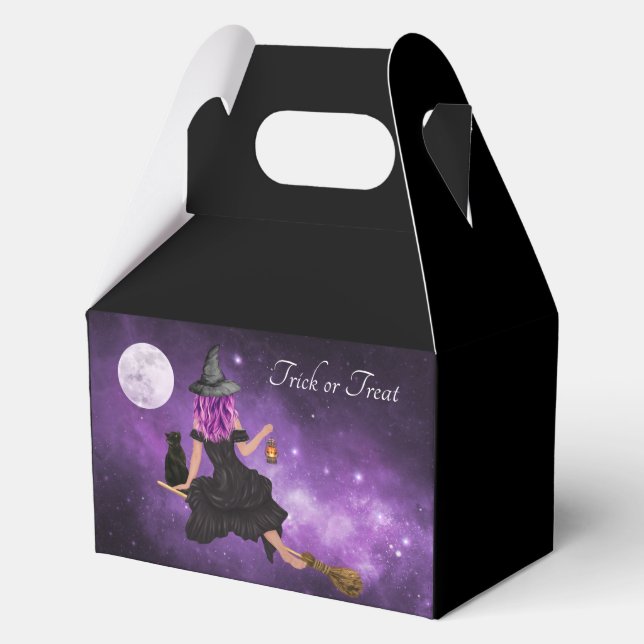  Flying Witch Happy Halloween Personalized  Favor Boxes (Front)
