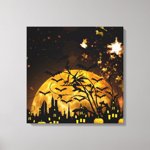 Flying Witch Harvest Moon Bats Halloween Gifts Canvas Print