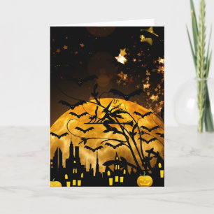 Flying Witch Harvest Moon Bats Halloween Gifts Card