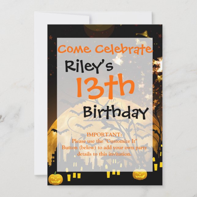 Flying Witch Harvest Moon Bats Halloween Gifts Invitation (Front)