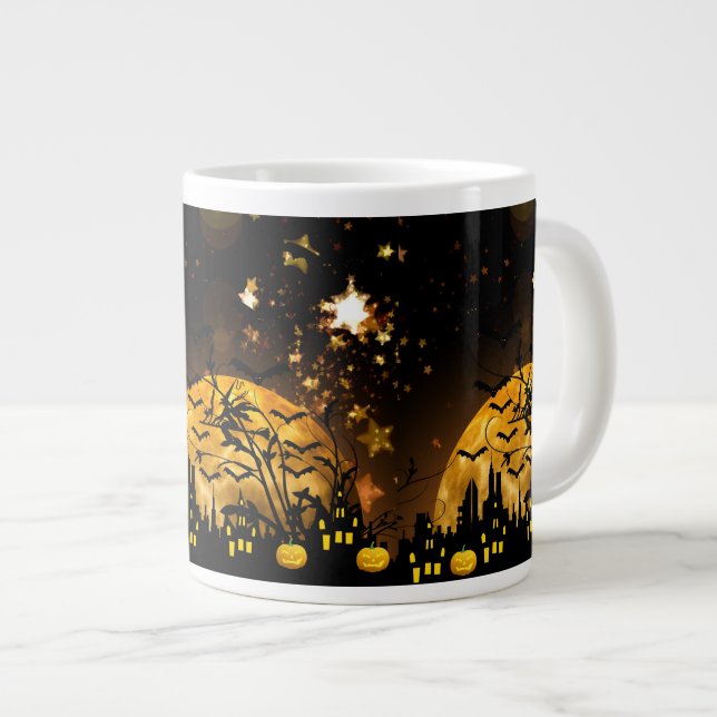 Flying Witch Harvest Moon Bats Halloween Gifts Large Coffee Mug (Front Right)