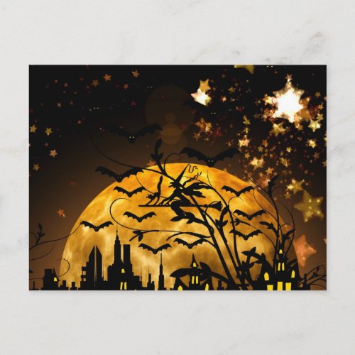 Flying Witch Harvest Moon Bats Halloween Gifts Postcard