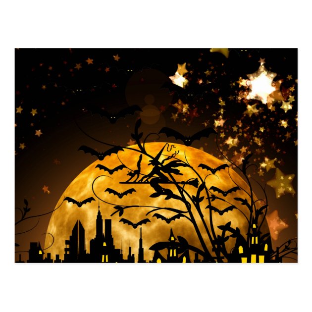 Flying Witch Harvest Moon Bats Halloween Gifts Postcard