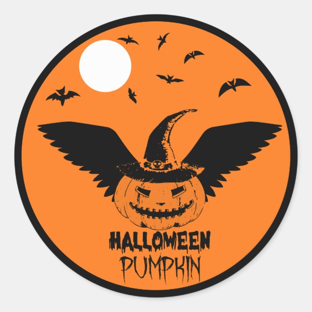 Flying Witch Hat Pumpkin Sticker (Front)