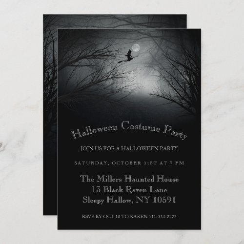 Flying Witch Haunted Halloween Party Invitation