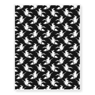 Flying Witch on a Broom Black and White Temporary Tattoos