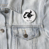 flying witch on broomstick pinback button (In Situ)