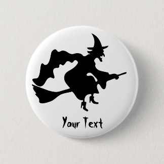 flying witch on broomstick pinback button