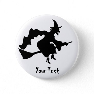 flying witch on broomstick pinback button