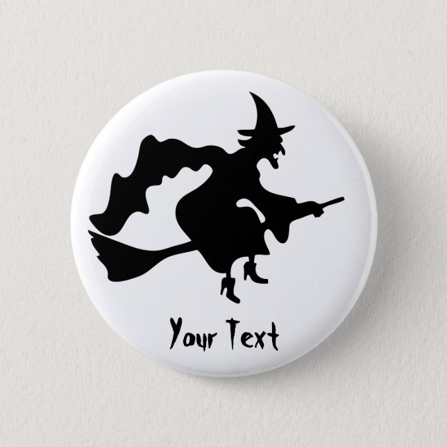 flying witch on broomstick pinback button (Front)