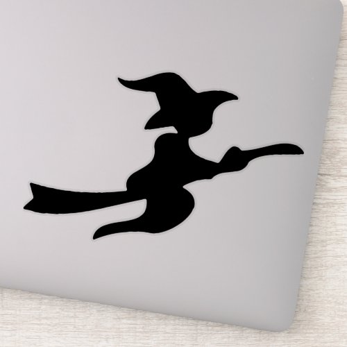 flying witch on broomstick silhouette sticker