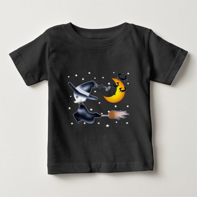 Flying Witch on Halloween Night Baby T-Shirt (Front)