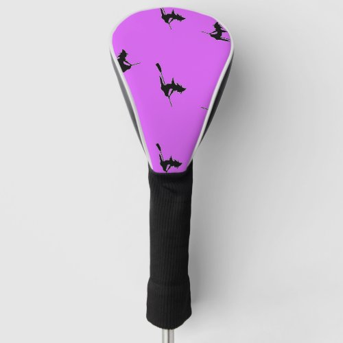 Flying witch on purple golf head cover