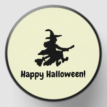 Flying Witch on Yellow - Happy Halloween