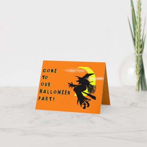 Flying Witch Orange Halloween Party Invitation