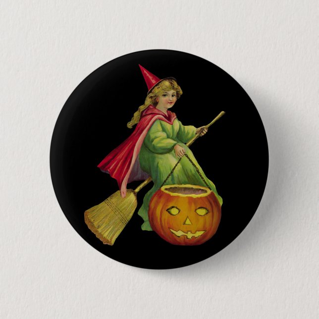Flying Witch Pinback Button (Front)