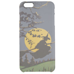 Flying Witch Silhouette Full Moon Spiderweb Clear iPhone 6 Plus Case