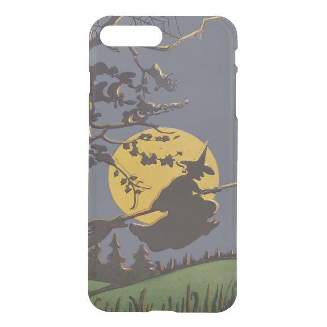 Flying Witch Silhouette Full Moon Spiderweb Uncommon iPhone Case (Back)