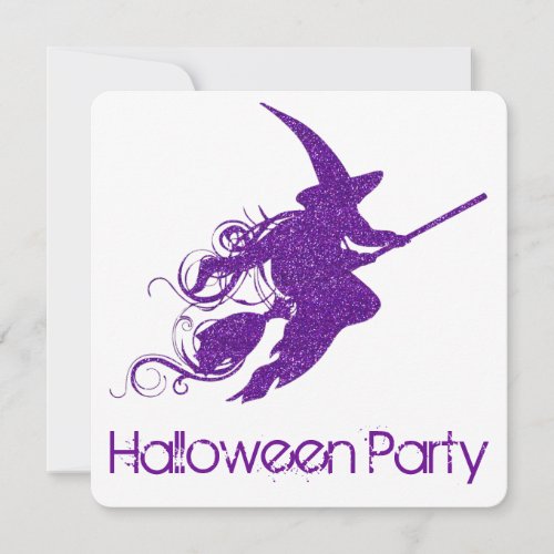 Flying Witch Silhouette Halloween Party Invite 2