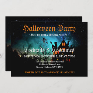 Flying Witch Spooky Halloween Party Invitation