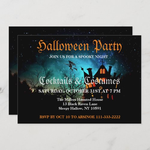 Flying Witch Spooky Halloween Party Invitation