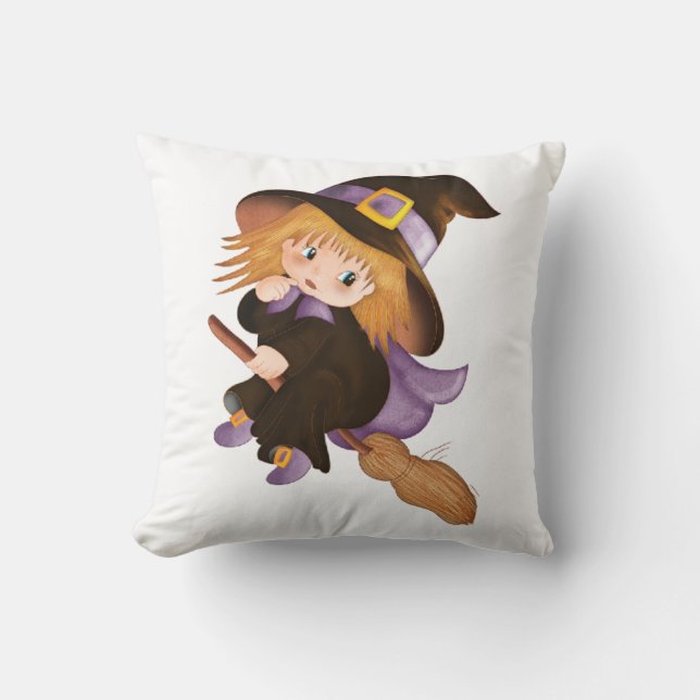 Flying Witch Throw Pillow (Front)