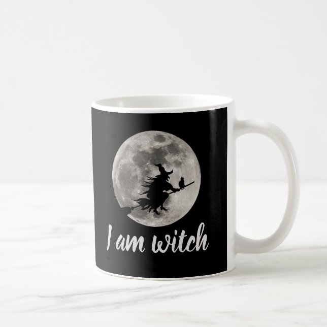 Flying witch with a bright moon behind her coffee mug (Right)