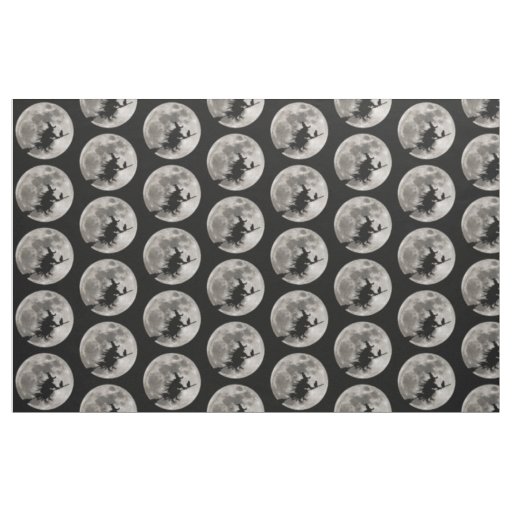 Flying witch with a bright moon behind her fabric