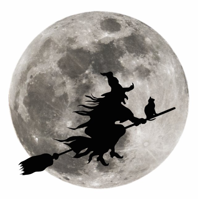 Flying witch with a bright moon behind her statuette (Front)