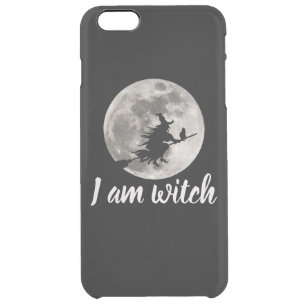 Flying witch with a bright moon behind her clear iPhone 6 plus case