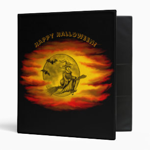 Flying witch with black cat , halloween night 3 ring binder