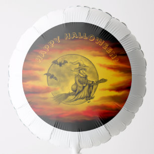 Flying witch with black cat , halloween night balloon