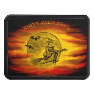 Flying witch with black cat , halloween night hitch cover