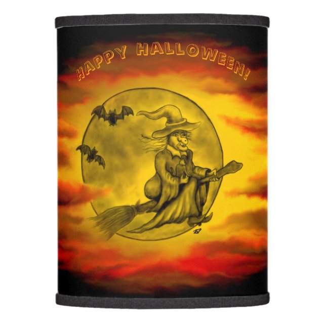 Flying witch with black cat , halloween night lamp shade (Front)