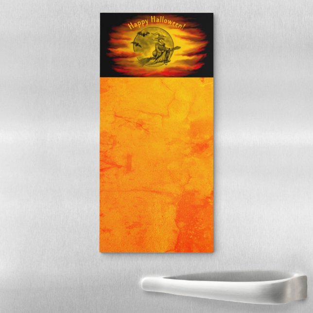 Flying witch with black cat , halloween night magnetic notepad (In Situ)