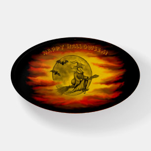 Flying witch with black cat , halloween night paperweight