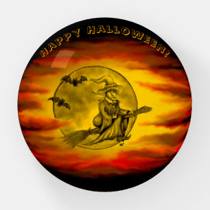 Flying witch with black cat , halloween night paperweight
