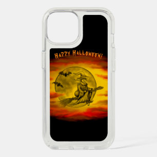 Flying witch with black cat , halloween night iPhone 15 case
