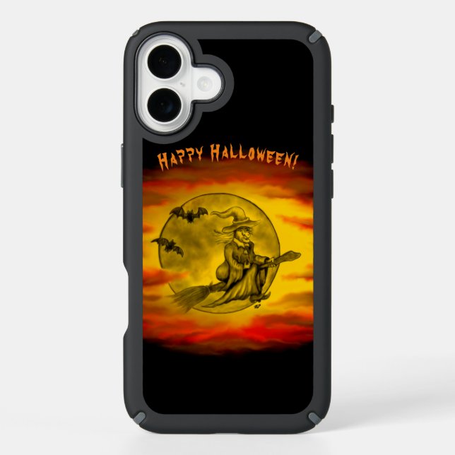 Flying witch with black cat , halloween night speck iPhone case (Front)