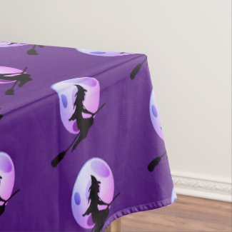 Flying Witch with full moon- purple  Tablecloth