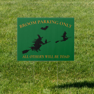 Flying Witches Broom Parking Sign