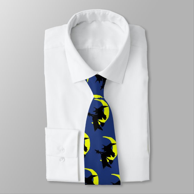 Flying Witches Dark Blue Halloween Novelty tie (Tied)